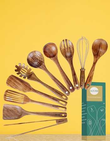 AIUHI Wooden Utensils Set For All Clad