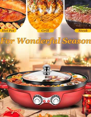 Smokeless Electric Hot Pot with Grill